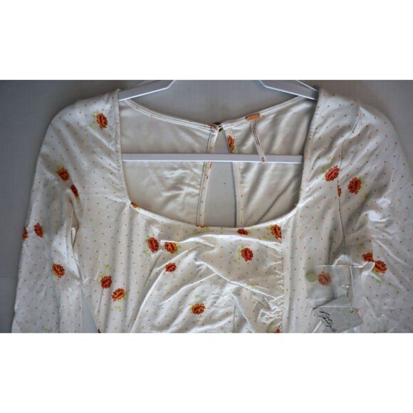 Free People OB1434208 Women Sz XS Ivory Celia Floral Square Neck L/S Dress - Picture 16 of 16